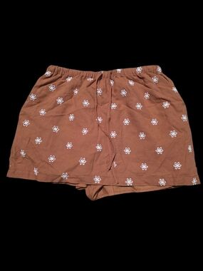 Women's Brown Floral Embroidered Skort with Drawstring Waist Size M